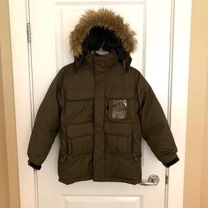 Gap Kids Winter Down Puffer Hooded Parka Jacket in Olive Green Size Large (10 )